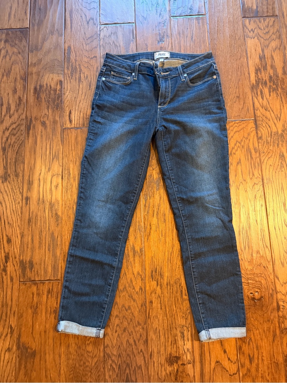 PAIGE Dark Blue Cropped Slim Jeans